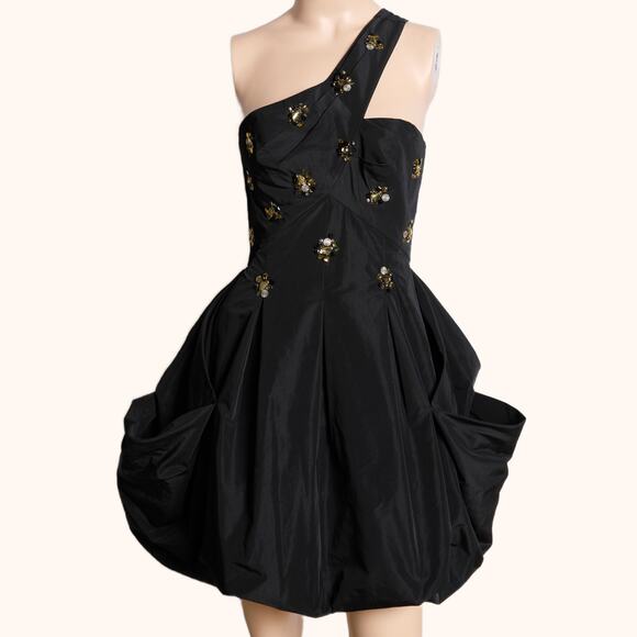 BCBGMAXAZRIA Black One Shoulder Embellished Cocktail Dress - Picture 1 of 7